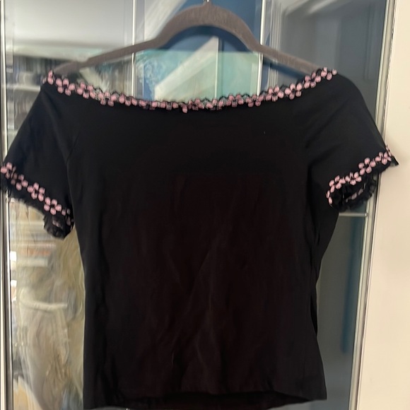 Cosabella Black top with Pink Floral Trim - Picture 5 of 7